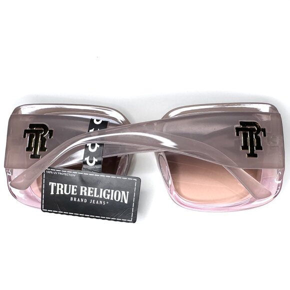 True Religion Women\'s Square Sunglasses Oversized Pink Gold Designer Glam Y2K main image 6